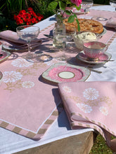 Load image into Gallery viewer, Carrageen Dream Table Runner in Pale Pink on 100% Irish Linen. 140cm x 40cm. Designbybell.ie
