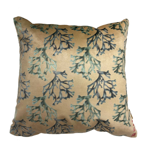 Carrageen Dream Cushion in Seagreen on Shimmer Velvet and Oyster by Karen Bell Designbybell