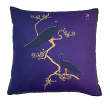 Load image into Gallery viewer, Peacocks Preen in Deep Purple on Linen/Cotton
