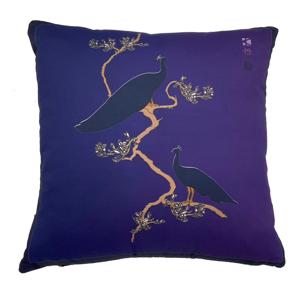 Peacocks Preen in Deep Purple on Matt Satin