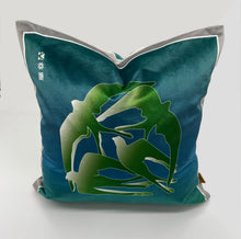 Load image into Gallery viewer, Swallows Wheel in Green &amp; Midnight Blue on Shimmer Velvet
