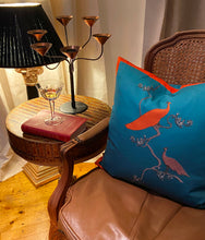 Load image into Gallery viewer, Peacocks Preen in Turquoise Ombré on Linen/Cotton Mix
