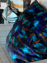 Load image into Gallery viewer, Luxe Cushion Kaleidoscope Eye on Shimmer Velvet in Purple/Blue Black  designed by Karen Bell designbybell and printed and made in Ireland sustainably on ecofriendly pigment inks
